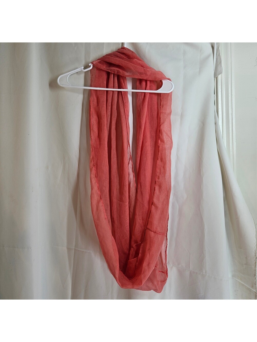 Lightweight Coral Red Infinity Scarf